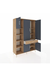 Hyperion Dolap 8 Raflı Tek Çekmeceli 5 Kapaklı 132x44x195 Çam-Antrasit/Çam