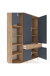 Hyperion Dolap 8 Raflı Tek Çekmeceli 5 Kapaklı 132x44x195 Çam-Antrasit/Çam