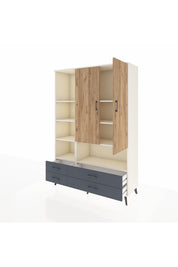 Hyperion Dolap 8 Raflı 4 Çekmeceli 2 Kapaklı 132x44x195 Aytaşı-Çam/Antrasit