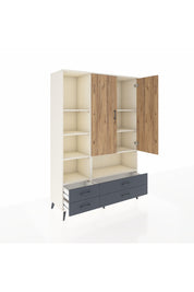 Hyperion Dolap 8 Raflı 4 Çekmeceli 2 Kapaklı 132x44x195 Aytaşı-Çam/Antrasit