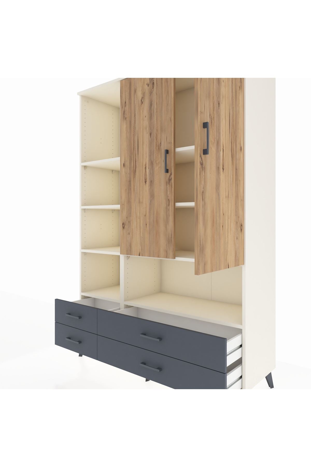 Hyperion Dolap 8 Raflı 4 Çekmeceli 2 Kapaklı 132x44x195 Aytaşı-Çam/Antrasit