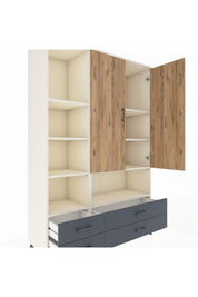 Hyperion Dolap 8 Raflı 4 Çekmeceli 2 Kapaklı 132x44x195 Aytaşı-Çam/Antrasit