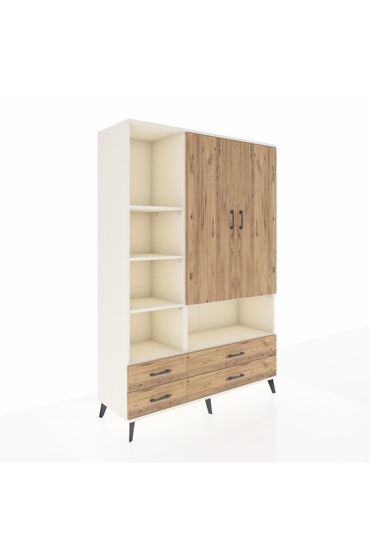 Hyperion Dolap 8 Raflı 4 Çekmeceli 2 Kapaklı 132x44x195 Aytaşı-Çam/Çam