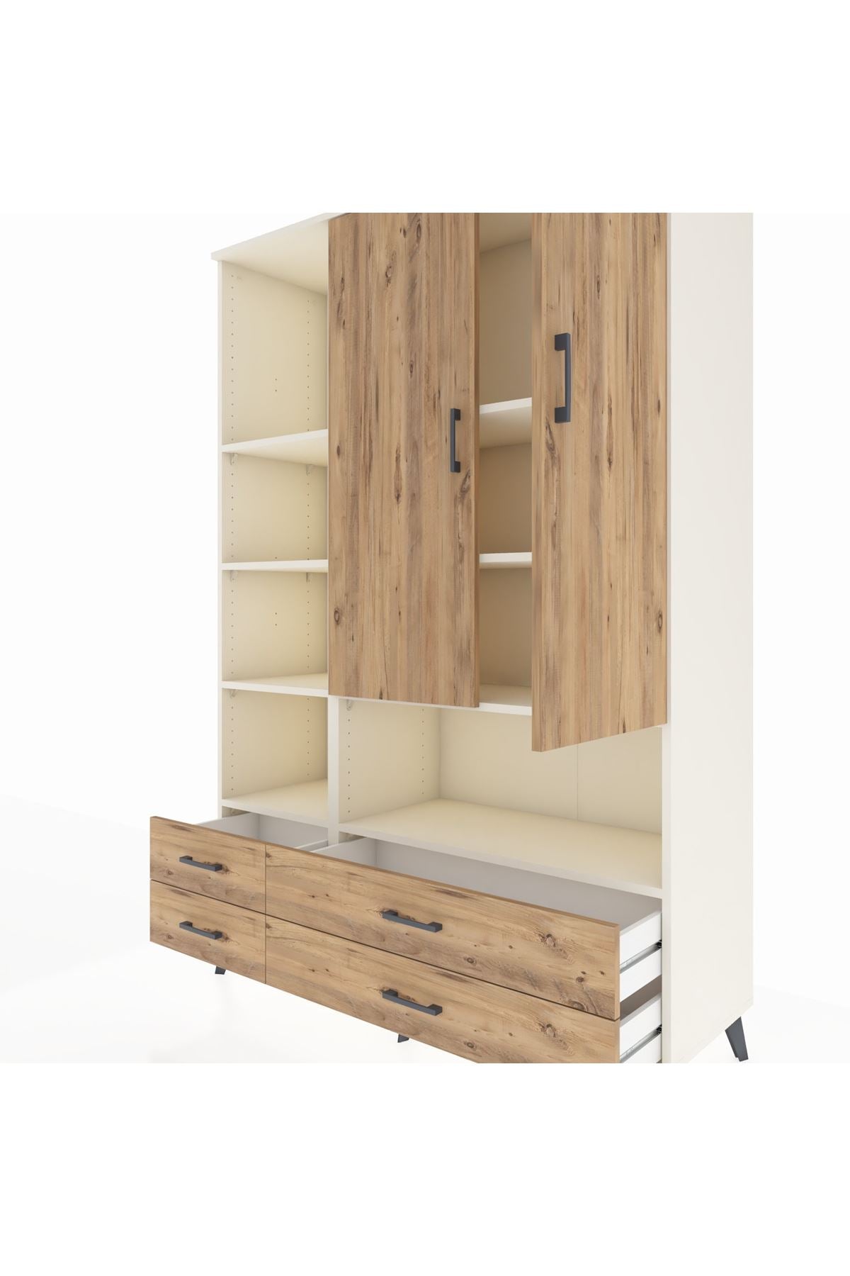 Hyperion Dolap 8 Raflı 4 Çekmeceli 2 Kapaklı 132x44x195 Aytaşı-Çam/Çam