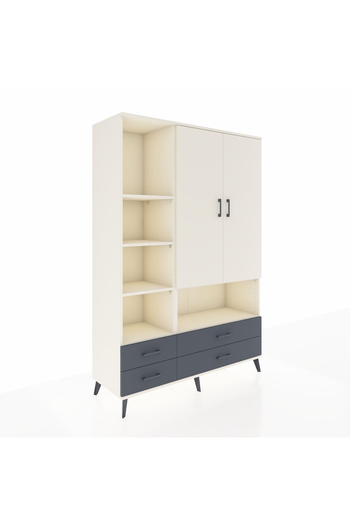 Hyperion Dolap 8 Raflı 4 Çekmeceli 2 Kapaklı 132x44x195 Aytaşı-Aytaşı/Antrasit