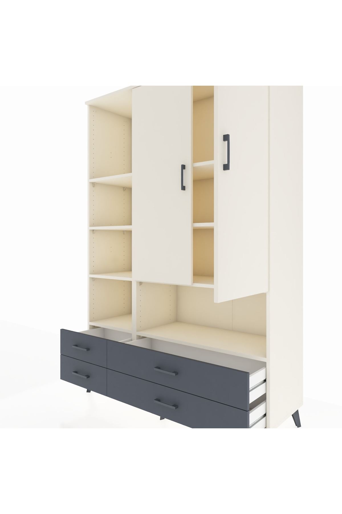 Hyperion Dolap 8 Raflı 4 Çekmeceli 2 Kapaklı 132x44x195 Aytaşı-Aytaşı/Antrasit