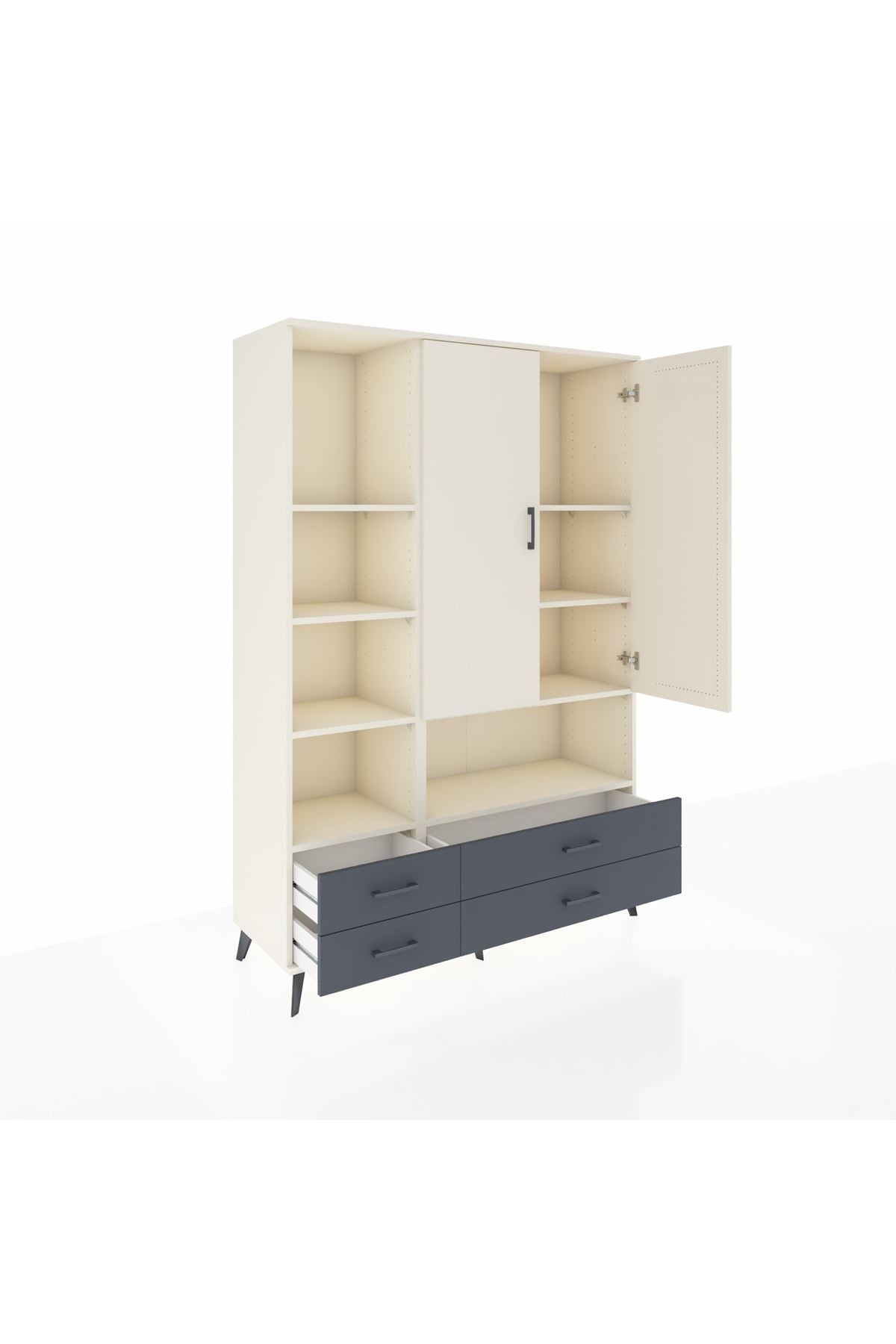 Hyperion Dolap 8 Raflı 4 Çekmeceli 2 Kapaklı 132x44x195 Aytaşı-Aytaşı/Antrasit