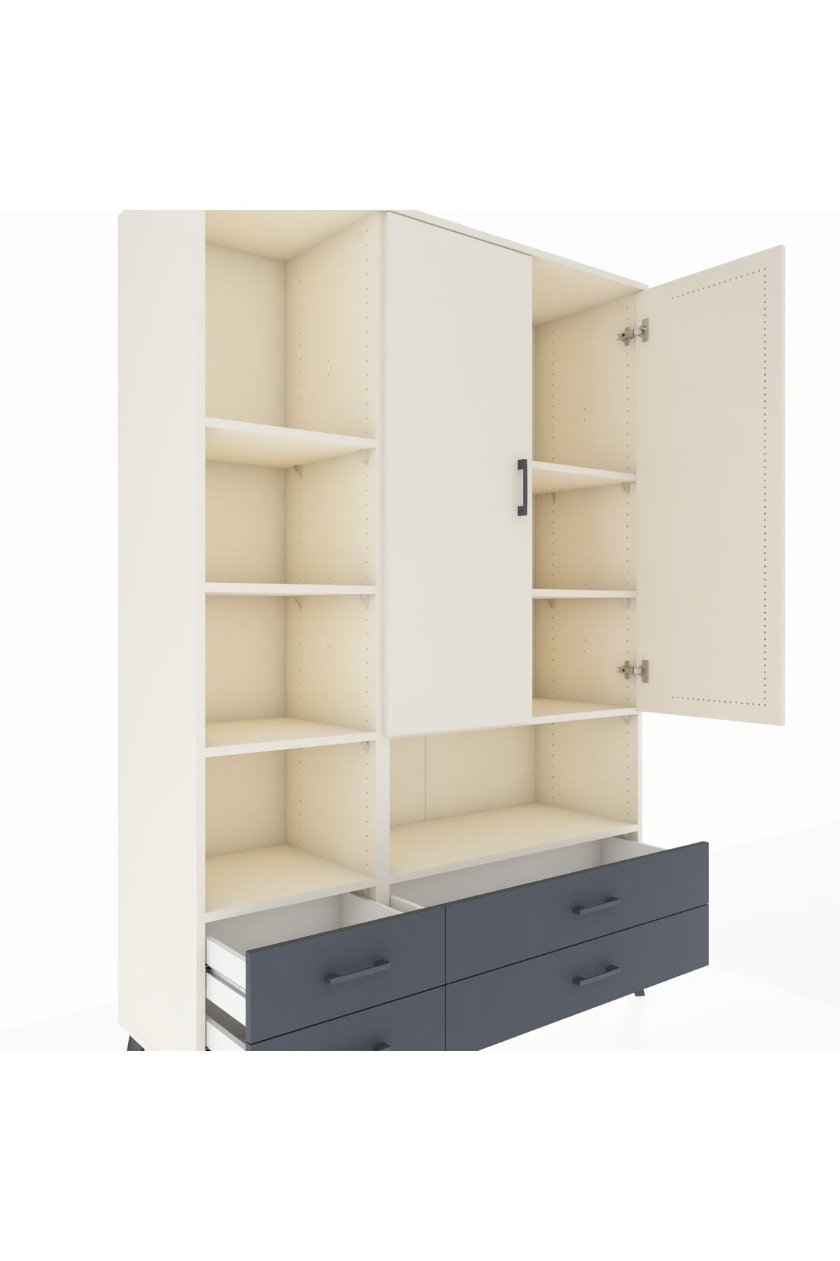 Hyperion Dolap 8 Raflı 4 Çekmeceli 2 Kapaklı 132x44x195 Aytaşı-Aytaşı/Antrasit