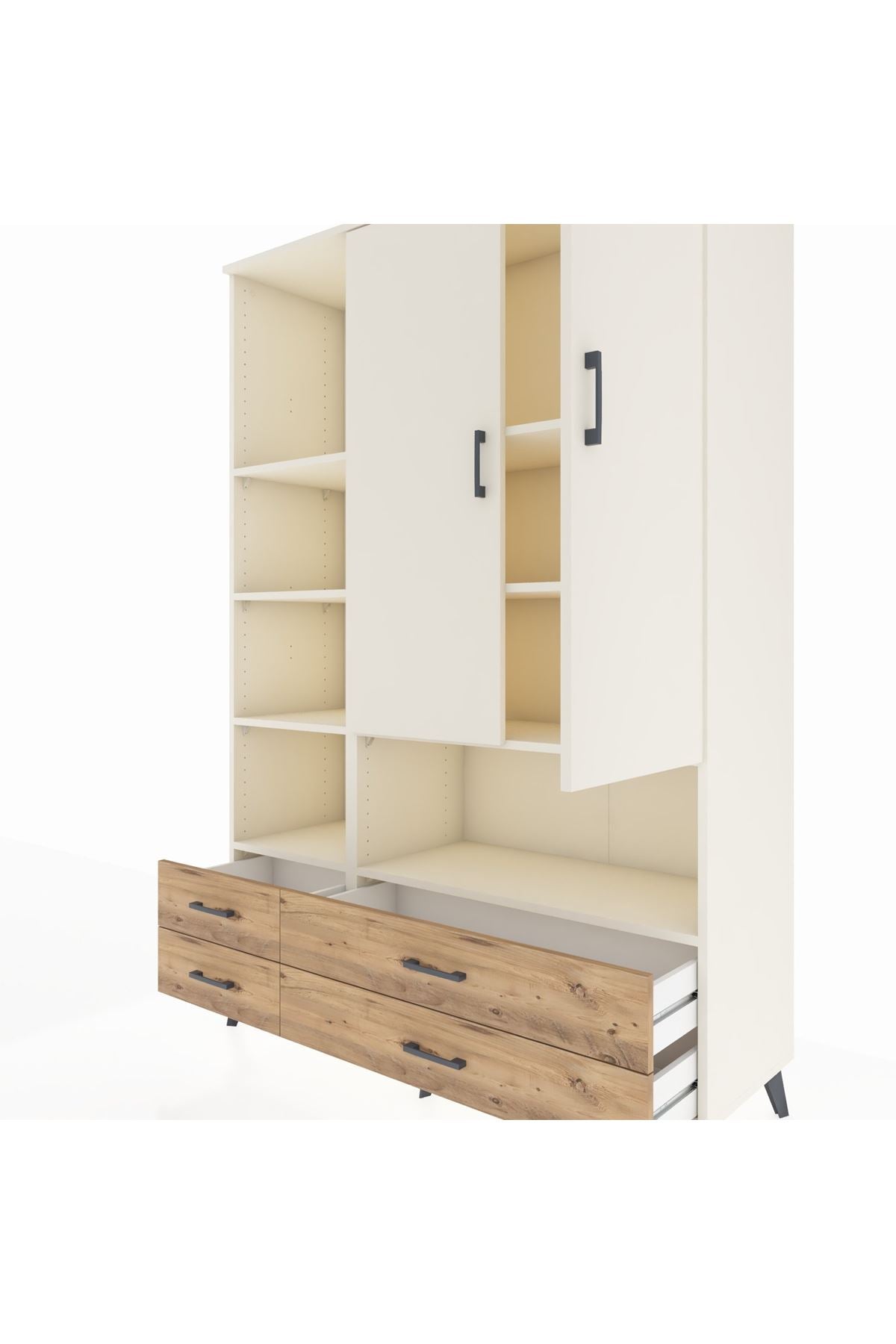 Hyperion Dolap 8 Raflı 4 Çekmeceli 2 Kapaklı 132x44x195 Aytaşı-Aytaşı/Çam