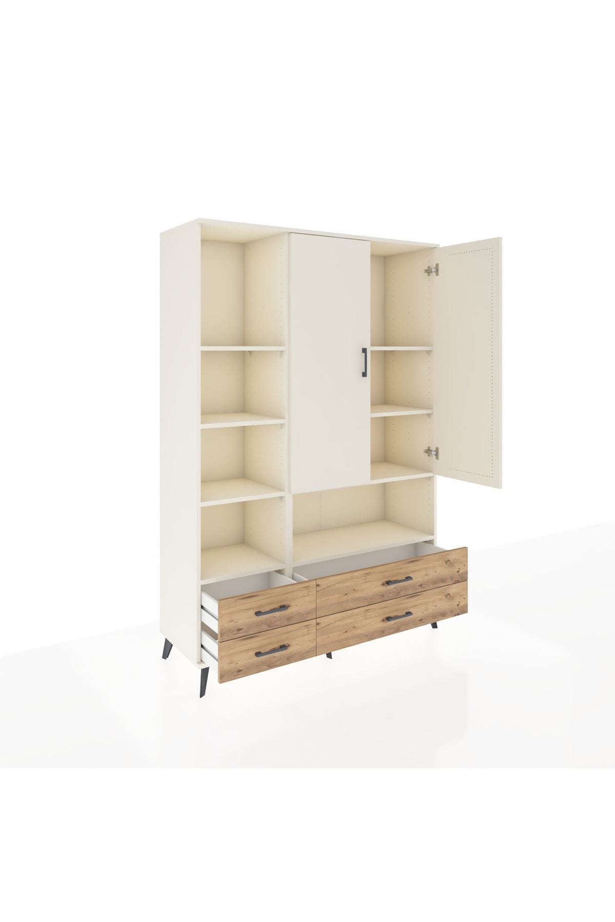 Hyperion Dolap 8 Raflı 4 Çekmeceli 2 Kapaklı 132x44x195 Aytaşı-Aytaşı/Çam