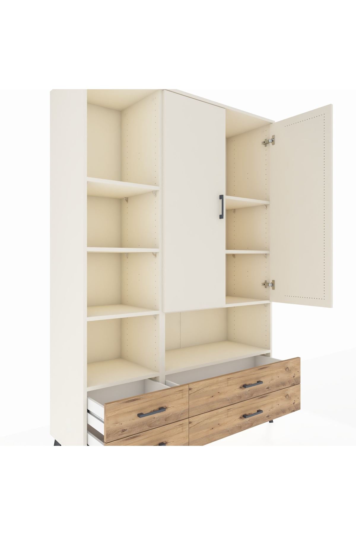 Hyperion Dolap 8 Raflı 4 Çekmeceli 2 Kapaklı 132x44x195 Aytaşı-Aytaşı/Çam