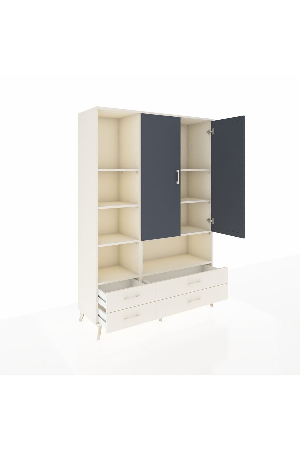 Hyperion Dolap 8 Raflı 4 Çekmeceli 2 Kapaklı 132x44x195 Aytaşı-Antrasit/Aytaşı