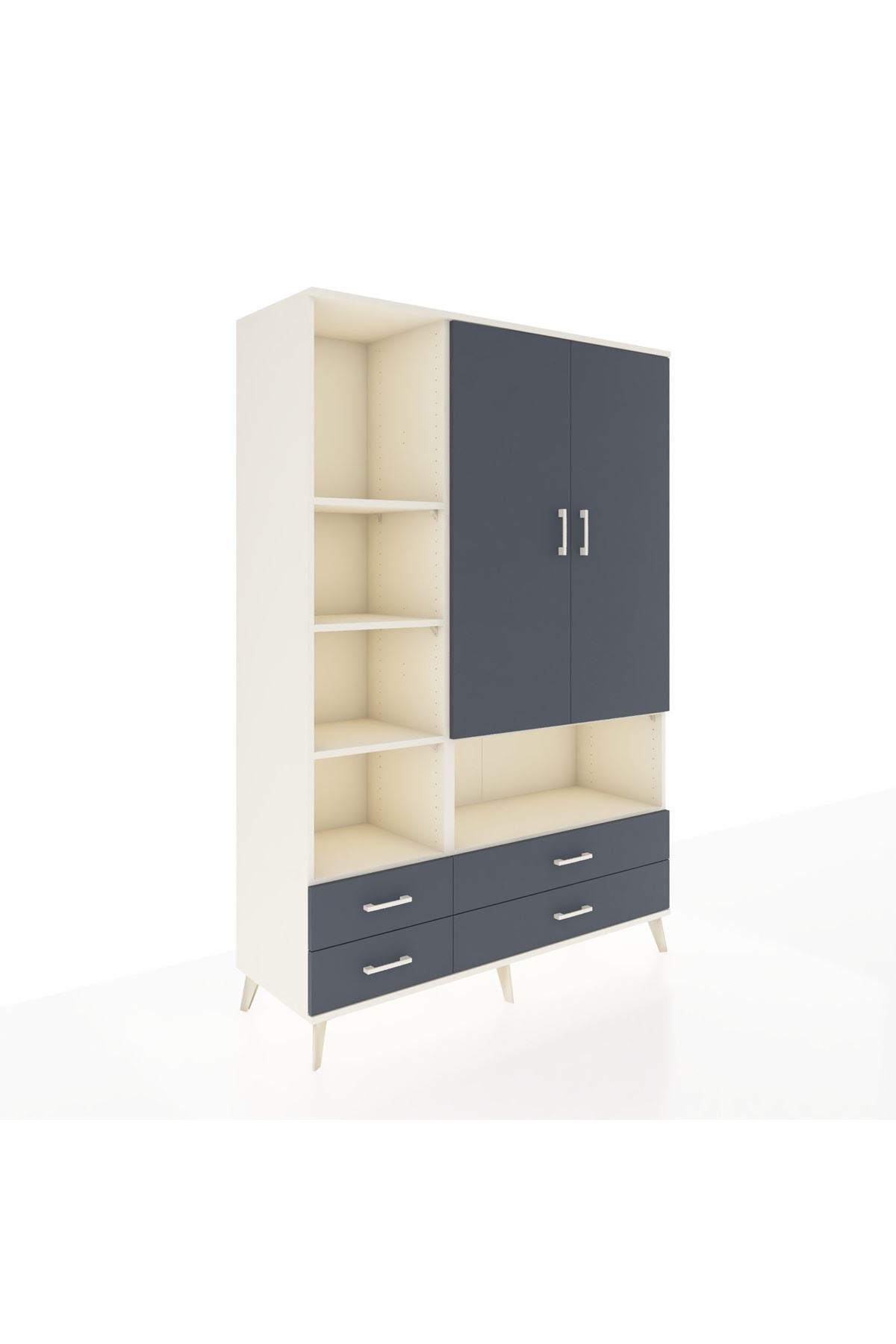 Hyperion Dolap 8 Raflı 4 Çekmeceli 2 Kapaklı 132x44x195 Aytaşı-Antrasit/Antrasit