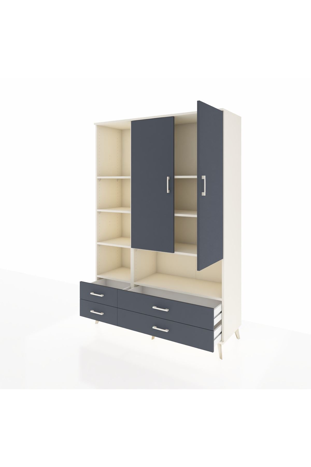 Hyperion Dolap 8 Raflı 4 Çekmeceli 2 Kapaklı 132x44x195 Aytaşı-Antrasit/Antrasit