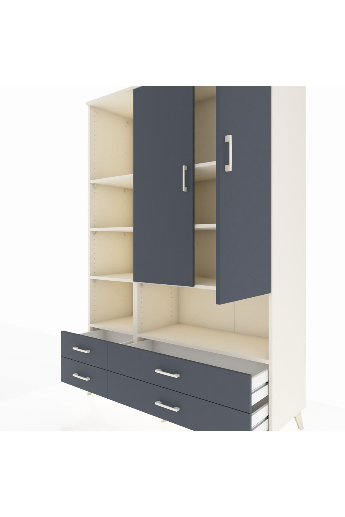 Hyperion Dolap 8 Raflı 4 Çekmeceli 2 Kapaklı 132x44x195 Aytaşı-Antrasit/Antrasit