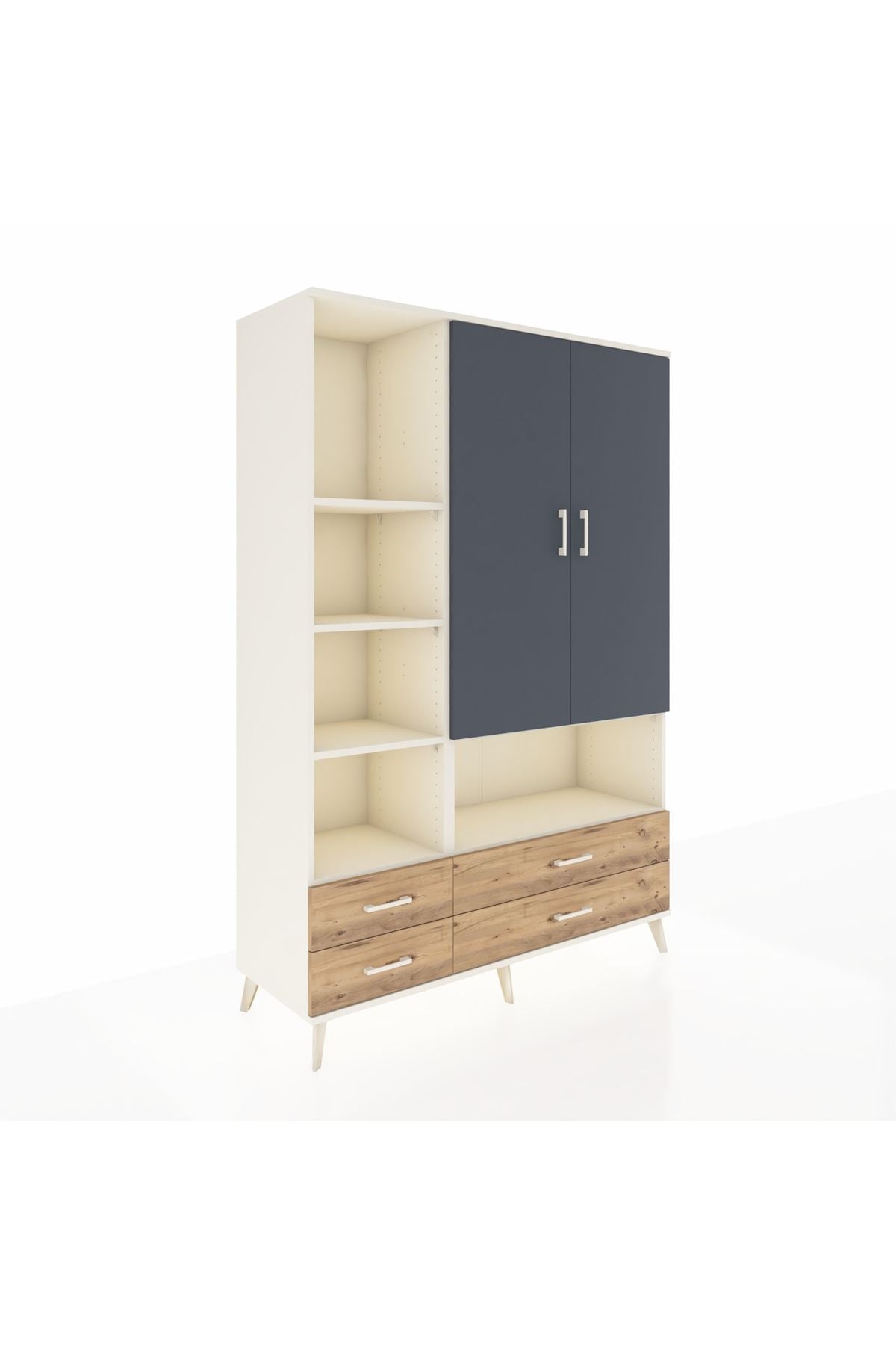 Hyperion Dolap 8 Raflı 4 Çekmeceli 2 Kapaklı 132x44x195 Aytaşı-Antrasit/Çam