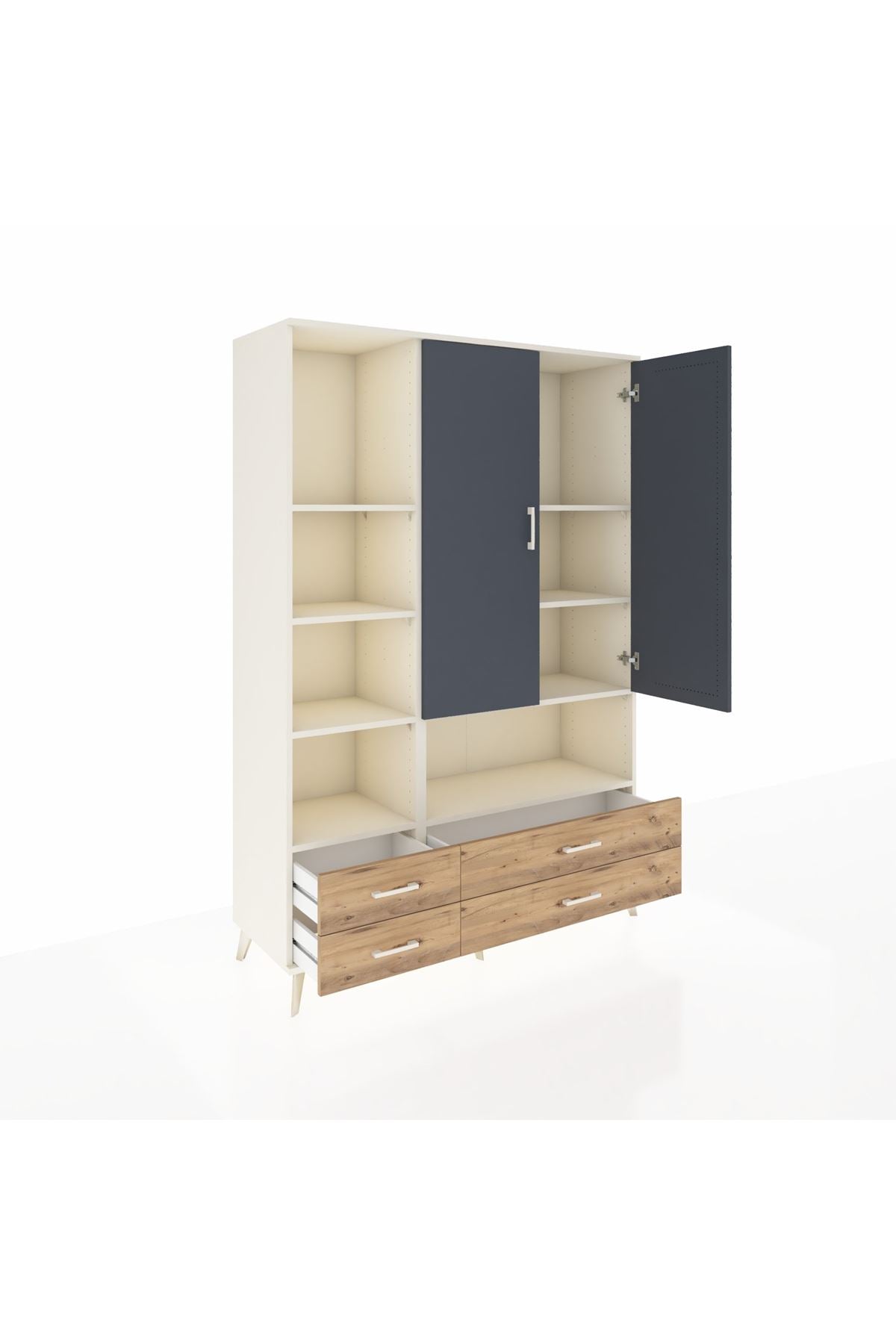 Hyperion Dolap 8 Raflı 4 Çekmeceli 2 Kapaklı 132x44x195 Aytaşı-Antrasit/Çam