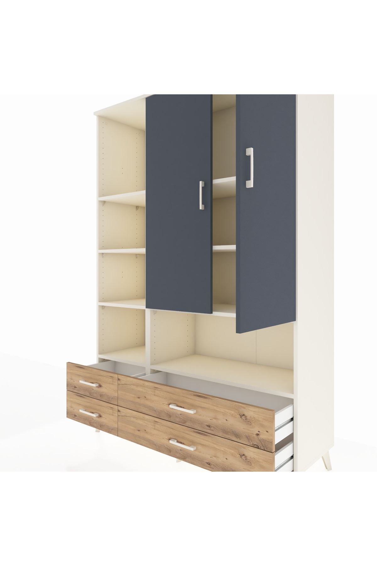 Hyperion Dolap 8 Raflı 4 Çekmeceli 2 Kapaklı 132x44x195 Aytaşı-Antrasit/Çam