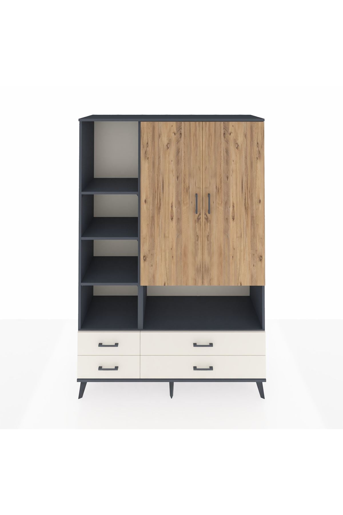 Hyperion Dolap 8 Raflı 4 Çekmeceli 2 Kapaklı 132x44x195 Antrasit-Çam/Aytaşı