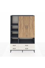 Hyperion Dolap 8 Raflı 4 Çekmeceli 2 Kapaklı 132x44x195 Antrasit-Çam/Aytaşı