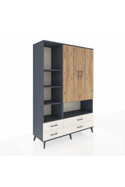 Hyperion Dolap 8 Raflı 4 Çekmeceli 2 Kapaklı 132x44x195 Antrasit-Çam/Aytaşı