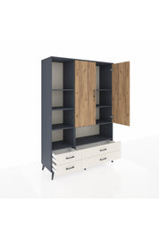 Hyperion Dolap 8 Raflı 4 Çekmeceli 2 Kapaklı 132x44x195 Antrasit-Çam/Aytaşı