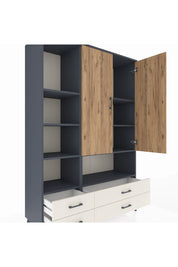 Hyperion Dolap 8 Raflı 4 Çekmeceli 2 Kapaklı 132x44x195 Antrasit-Çam/Aytaşı