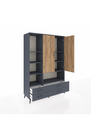 Hyperion Dolap 8 Raflı 4 Çekmeceli 2 Kapaklı 132x44x195 Antrasit-Çam/Antrasit