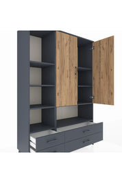 Hyperion Dolap 8 Raflı 4 Çekmeceli 2 Kapaklı 132x44x195 Antrasit-Çam/Antrasit