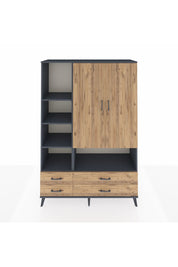 Hyperion Dolap 8 Raflı 4 Çekmeceli 2 Kapaklı 132x44x195 Antrasit-Çam/Çam