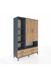 Hyperion Dolap 8 Raflı 4 Çekmeceli 2 Kapaklı 132x44x195 Antrasit-Çam/Çam