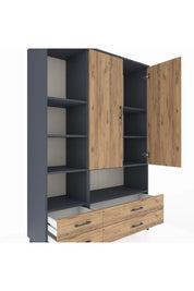 Hyperion Dolap 8 Raflı 4 Çekmeceli 2 Kapaklı 132x44x195 Antrasit-Çam/Çam