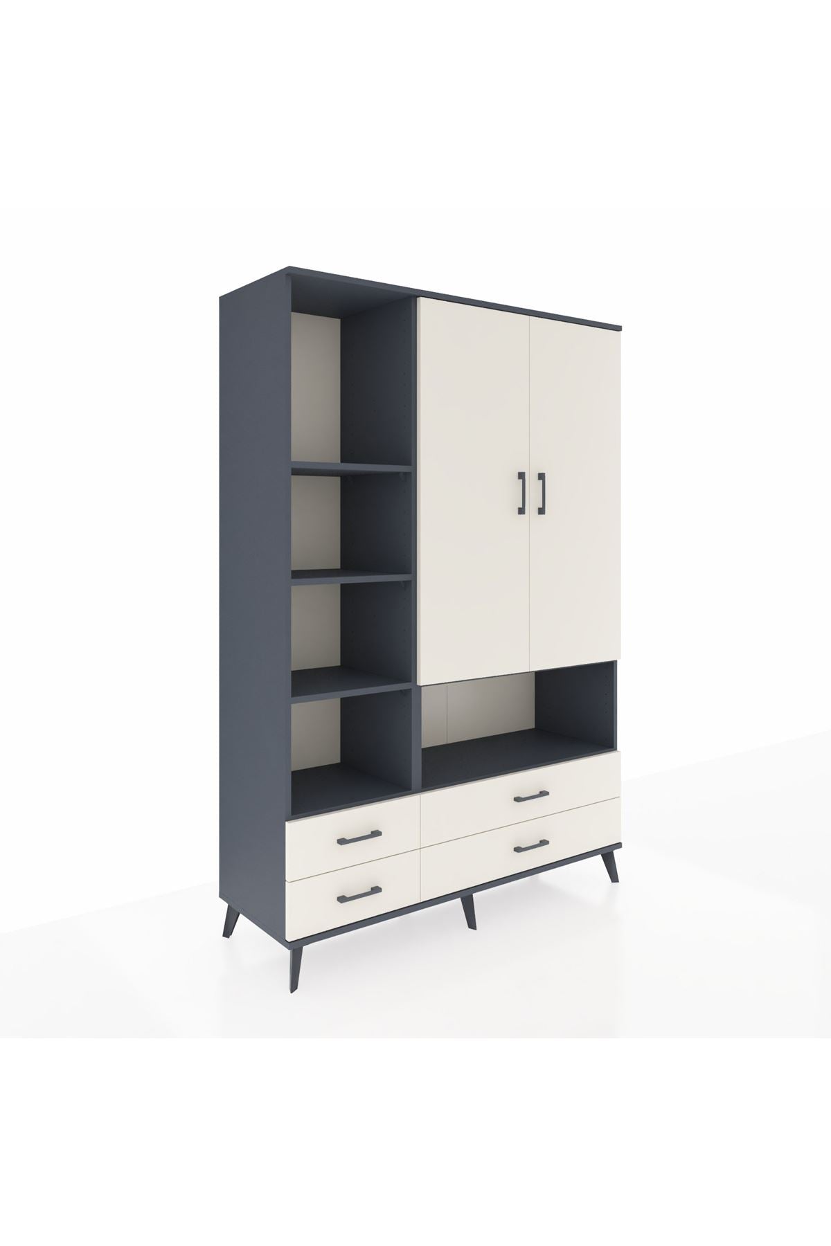 Hyperion Dolap 8 Raflı 4 Çekmeceli 2 Kapaklı 132x44x195 Antrasit-Aytaşı/Aytaşı