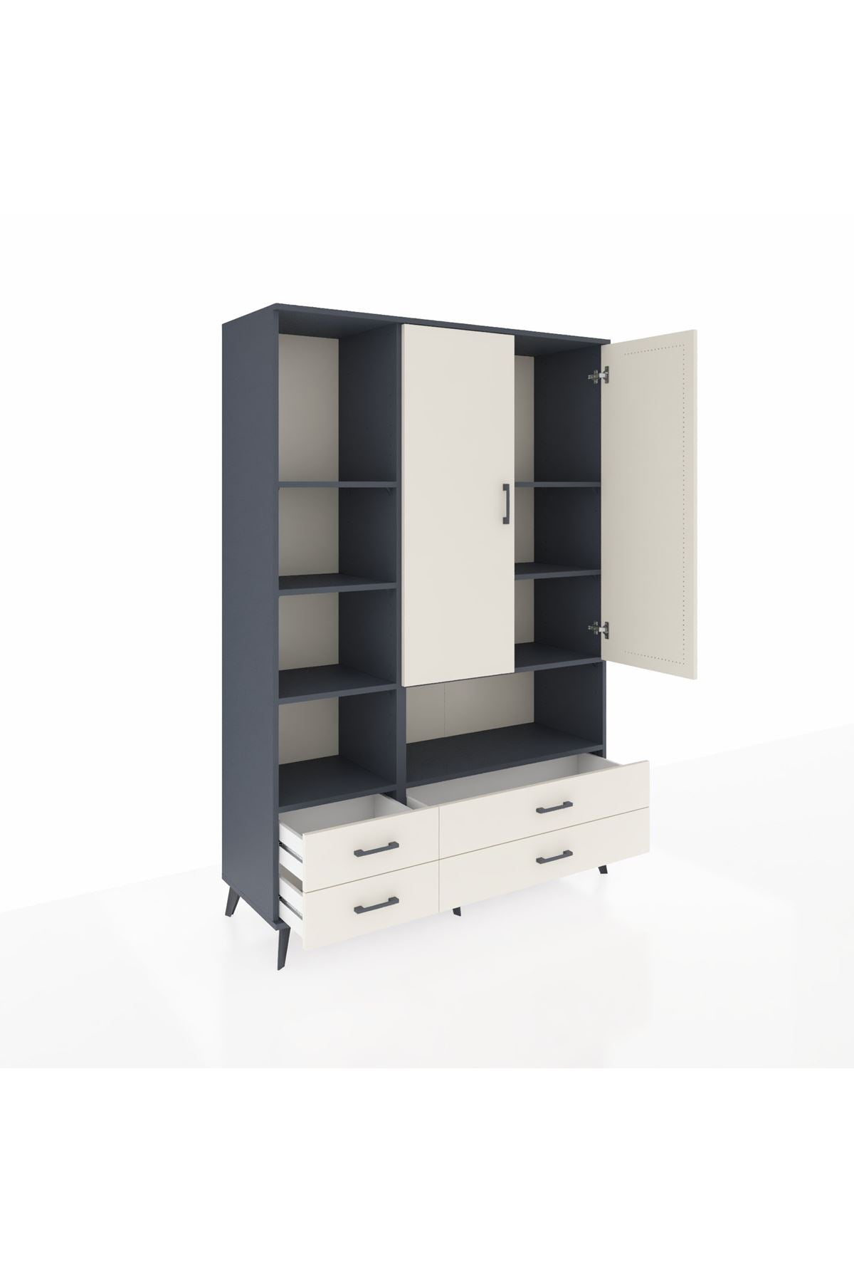 Hyperion Dolap 8 Raflı 4 Çekmeceli 2 Kapaklı 132x44x195 Antrasit-Aytaşı/Aytaşı