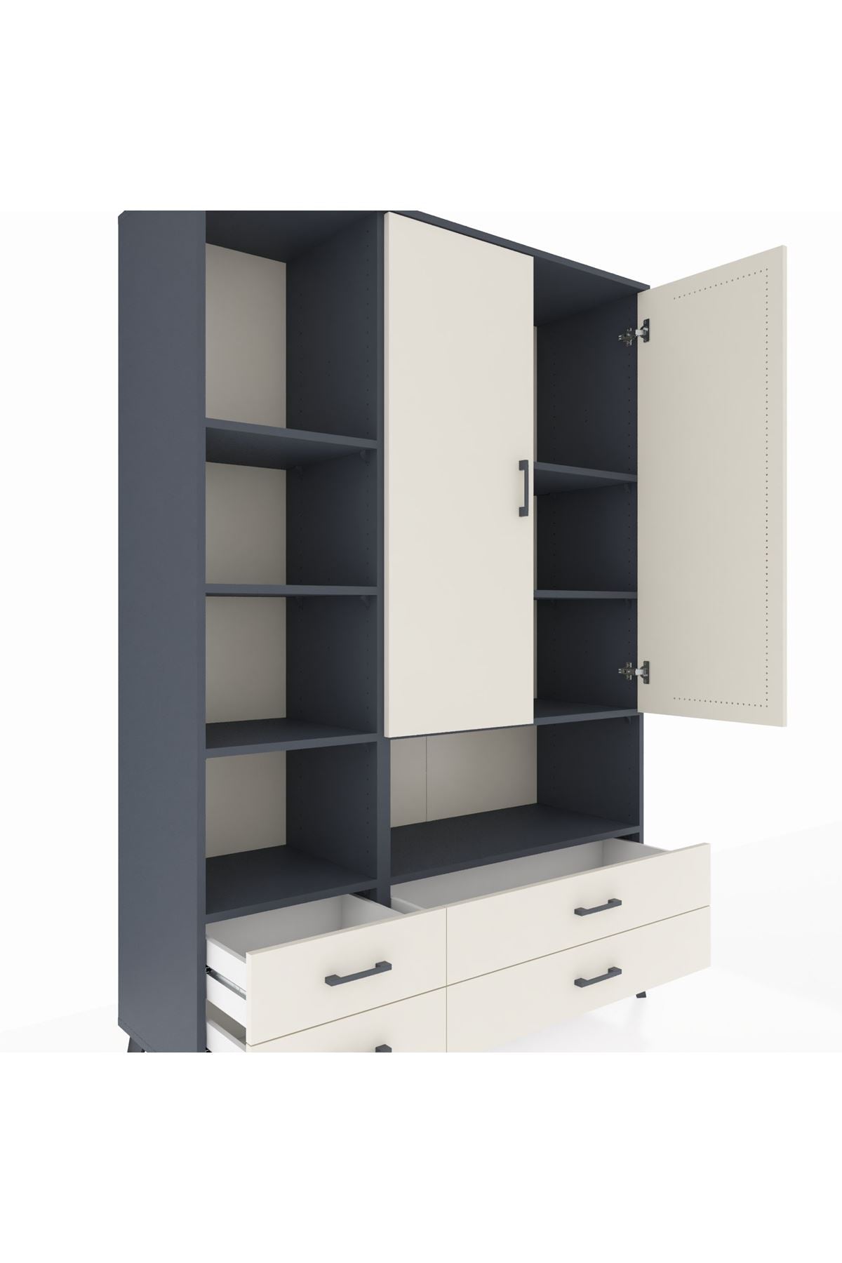 Hyperion Dolap 8 Raflı 4 Çekmeceli 2 Kapaklı 132x44x195 Antrasit-Aytaşı/Aytaşı