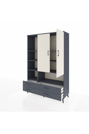 Hyperion Dolap 8 Raflı 4 Çekmeceli 2 Kapaklı 132x44x195 Antrasit-Aytaşı/Antrasit