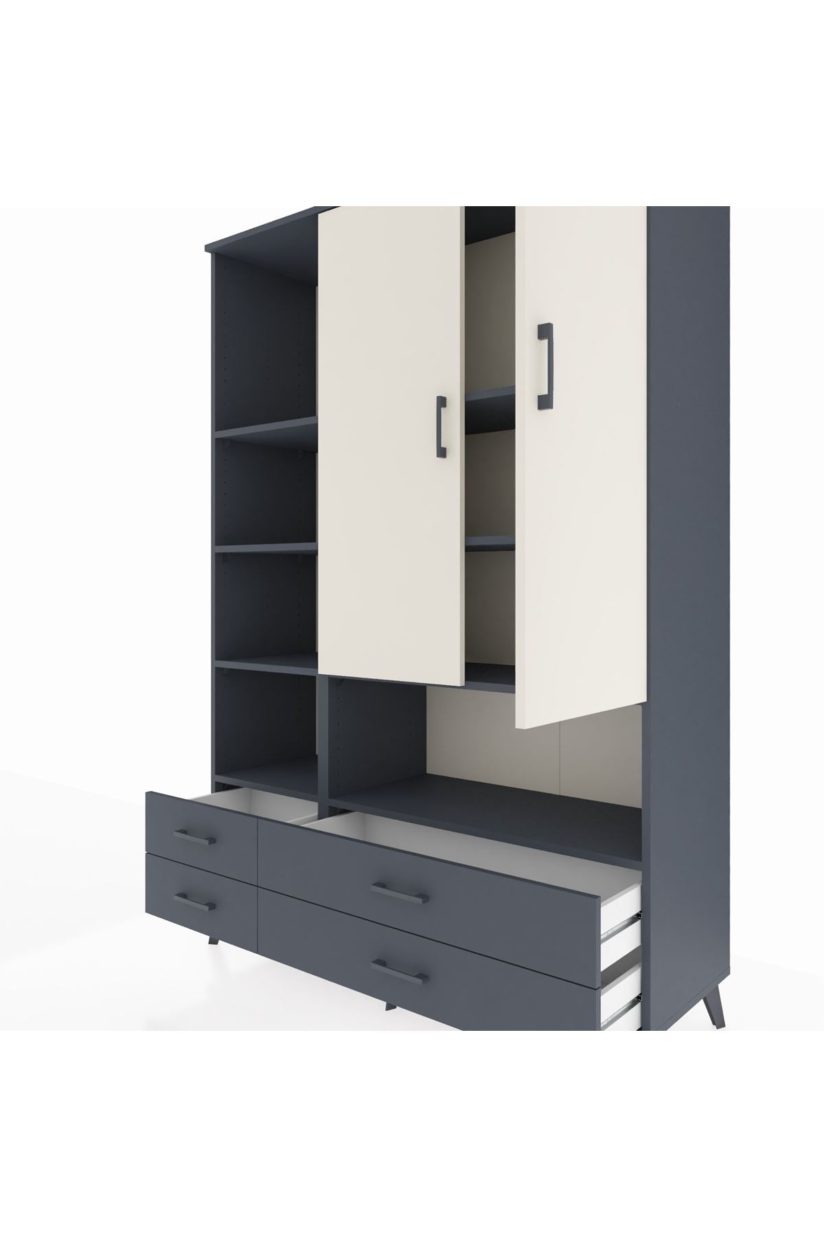 Hyperion Dolap 8 Raflı 4 Çekmeceli 2 Kapaklı 132x44x195 Antrasit-Aytaşı/Antrasit