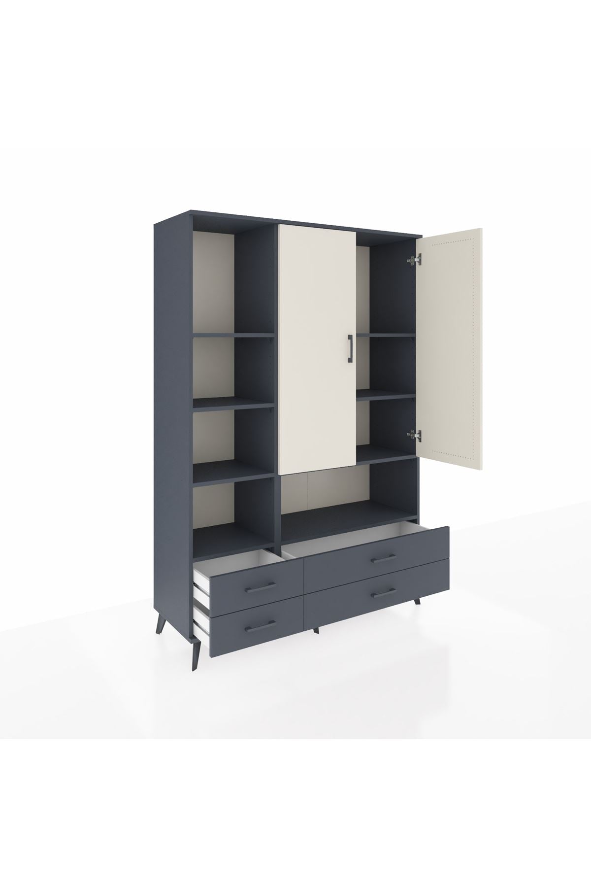 Hyperion Dolap 8 Raflı 4 Çekmeceli 2 Kapaklı 132x44x195 Antrasit-Aytaşı/Antrasit