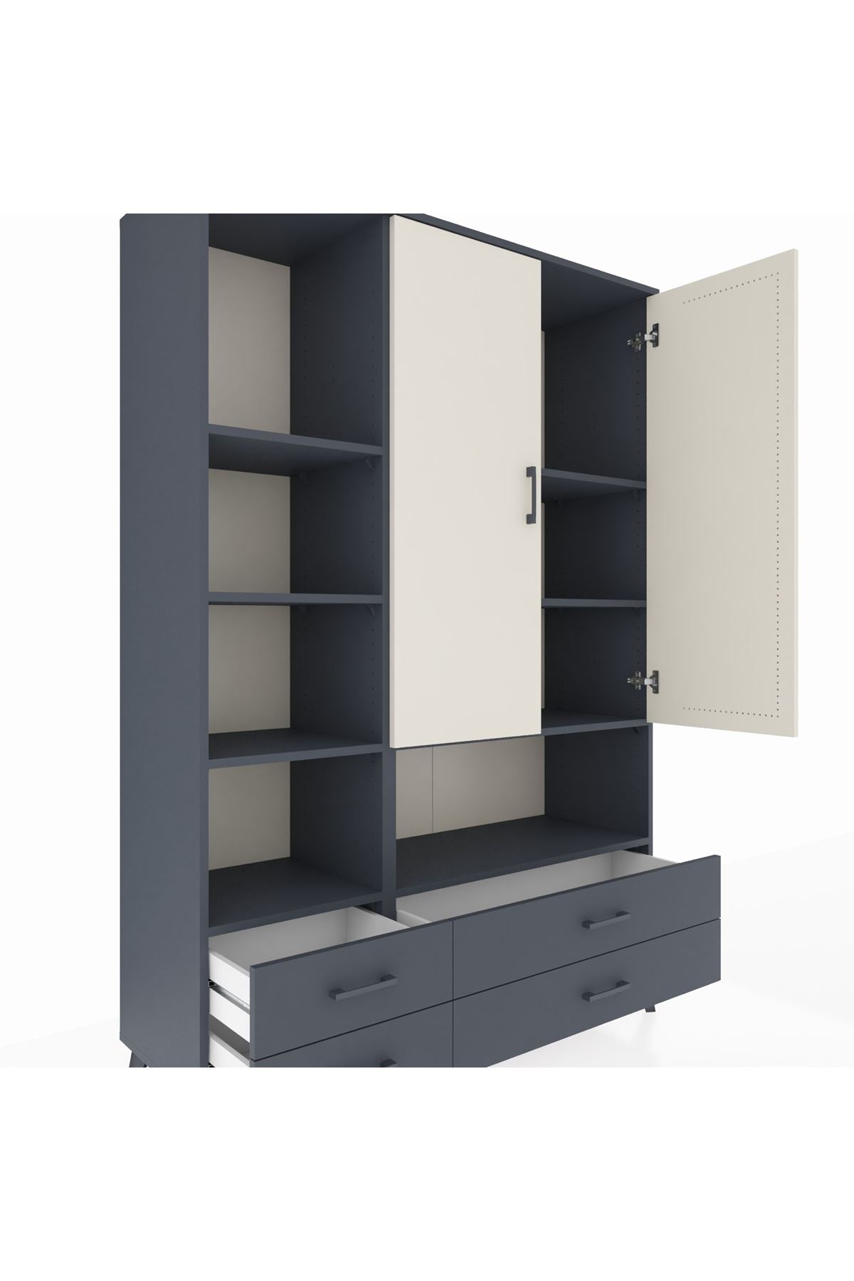 Hyperion Dolap 8 Raflı 4 Çekmeceli 2 Kapaklı 132x44x195 Antrasit-Aytaşı/Antrasit