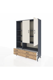 Hyperion Dolap 8 Raflı 4 Çekmeceli 2 Kapaklı 132x44x195 Antrasit-Aytaşı/Çam