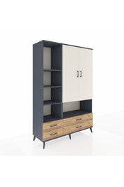Hyperion Dolap 8 Raflı 4 Çekmeceli 2 Kapaklı 132x44x195 Antrasit-Aytaşı/Çam