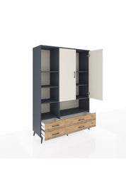 Hyperion Dolap 8 Raflı 4 Çekmeceli 2 Kapaklı 132x44x195 Antrasit-Aytaşı/Çam