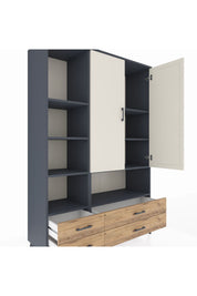 Hyperion Dolap 8 Raflı 4 Çekmeceli 2 Kapaklı 132x44x195 Antrasit-Aytaşı/Çam