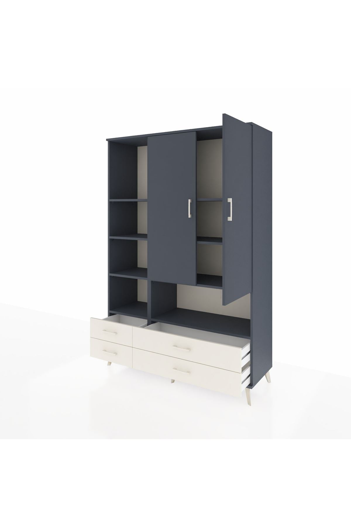 Hyperion Dolap 8 Raflı 4 Çekmeceli 2 Kapaklı 132x44x195 Antrasit-Antrasit/Aytaşı