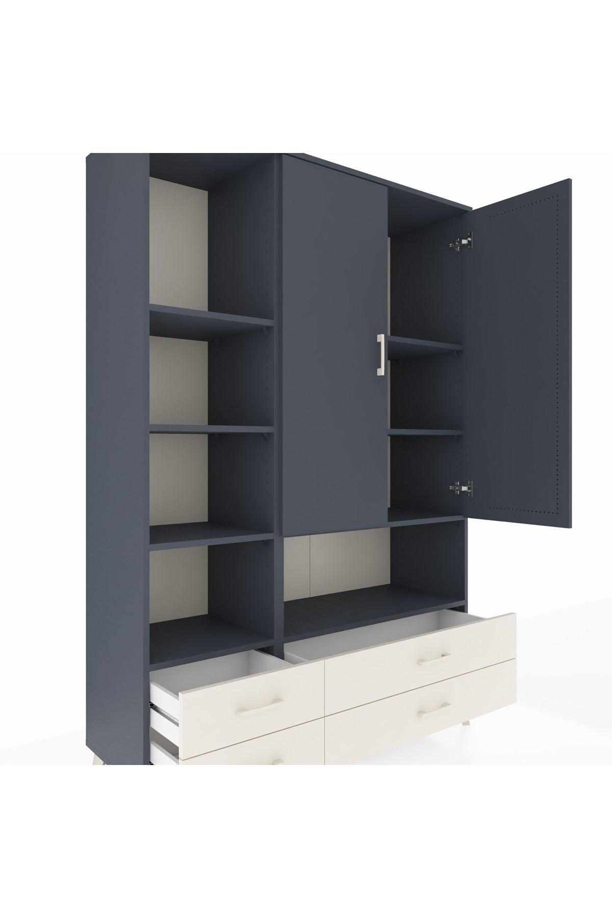 Hyperion Dolap 8 Raflı 4 Çekmeceli 2 Kapaklı 132x44x195 Antrasit-Antrasit/Aytaşı