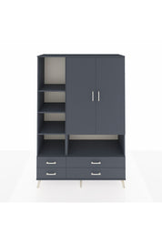 Hyperion Dolap 8 Raflı 4 Çekmeceli 2 Kapaklı 132x44x195 Antrasit-Antrasit/Antrasit