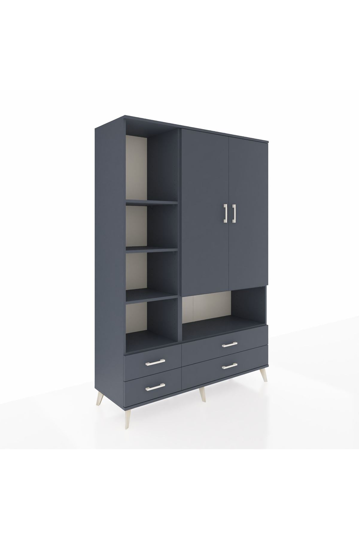 Hyperion Dolap 8 Raflı 4 Çekmeceli 2 Kapaklı 132x44x195 Antrasit-Antrasit/Antrasit