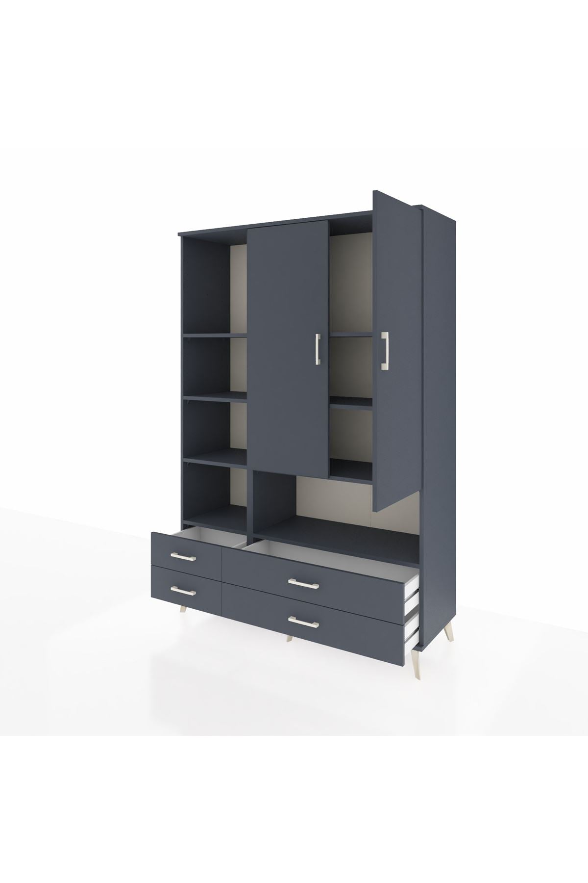 Hyperion Dolap 8 Raflı 4 Çekmeceli 2 Kapaklı 132x44x195 Antrasit-Antrasit/Antrasit