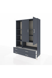 Hyperion Dolap 8 Raflı 4 Çekmeceli 2 Kapaklı 132x44x195 Antrasit-Antrasit/Antrasit