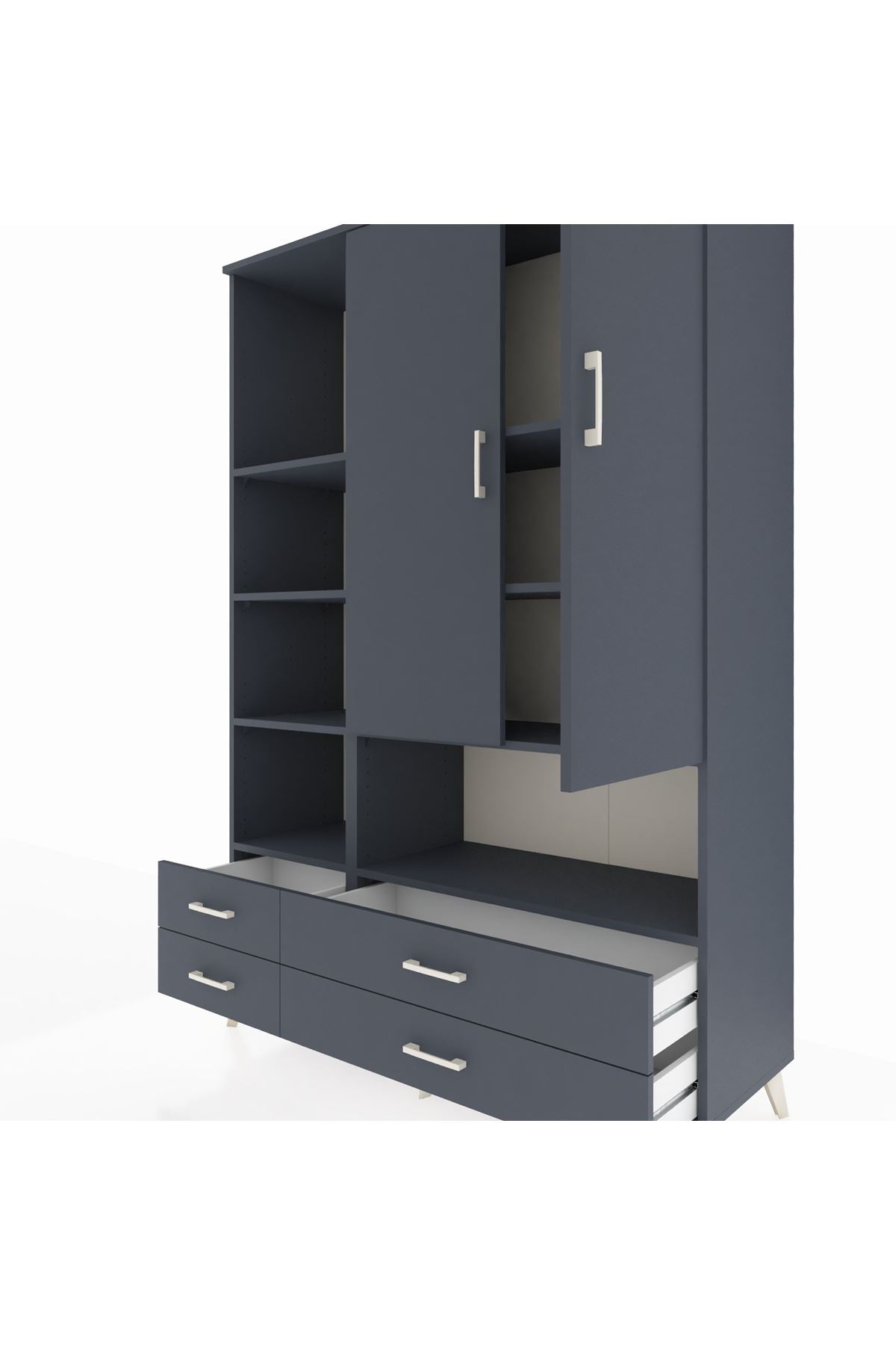 Hyperion Dolap 8 Raflı 4 Çekmeceli 2 Kapaklı 132x44x195 Antrasit-Antrasit/Antrasit